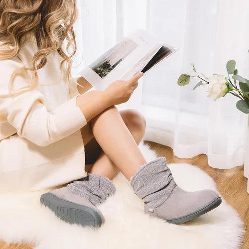 Miniatura 2 de LongBay Pantuflas de punto de chenilla cálidas para mujer, de espuma viscoelástica, cómodas, de gamuza, esponjosas, de espuma viscoelástica, botas