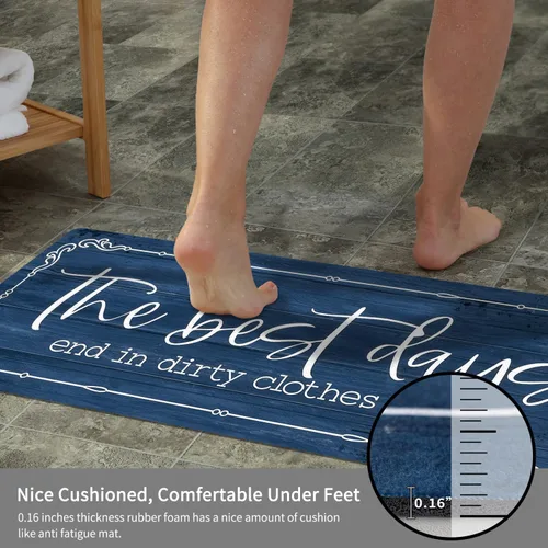 Miniatura 3 de KOZYFLY Alfombra antideslizante para cuarto de lavado, de 20 x 60 pulgadas, lavable, impermeable, para decoración de granja, 1.7 x 5 pies, azul Azul