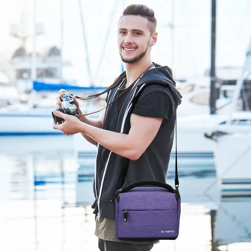 Miniatura 5 de G-raphy Funda compacta y ligera para cámara Nikon Canon, Sony, DSLR, SLR, sin espejo, con correas de extracción, para hombres y mujeres (morado)