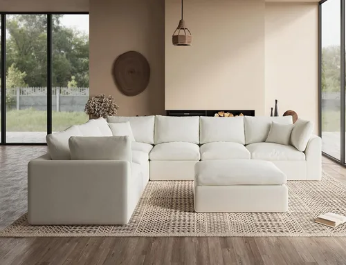 Miniatura 6 de ohllob Sofás seccionales Cloud de 110 pulgadas para sala de estar, sofá deshuesado en forma de L con otomana, sofá modular de 3 plazas, color negro