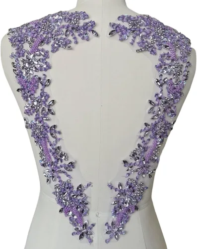 Miniatura 13 de Apliques hechos a mano con cuentas de diamantes de imitación para coser en parche de encaje de cristal, 1 par para ropa de bricolaje, vestido