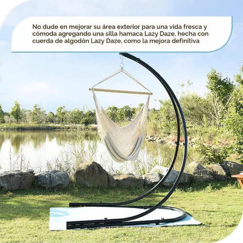 Miniatura 5 de Lazy Daze Hammocks Chair Caribbean - Silla colgante de cuerda tejida del Caribe con barra separadora de madera dura de 40 pulgadas y cuerda