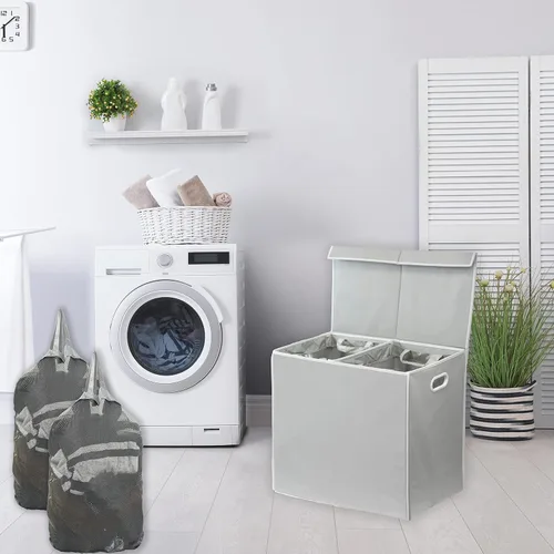 Miniatura 2 de Simple Houseware - Cesta doble para la ropa sucia, con tapa y bolsas extraíbles, color gris