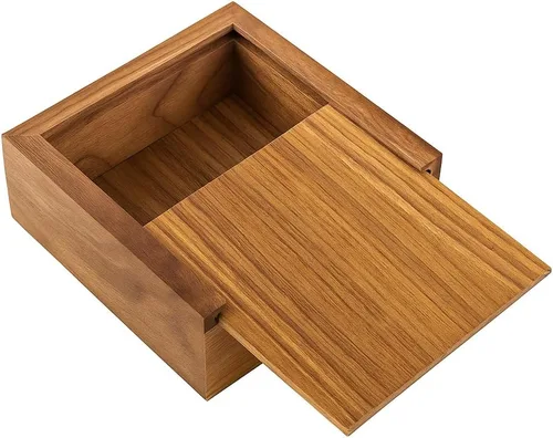 Miniatura 8 de Joyero de nogal de 3.7 x 3.7 x 1.6 pulgadas para anillos, aretes, recuerdos, regalo de boda, regalo elegante, caja de madera hecha a mano