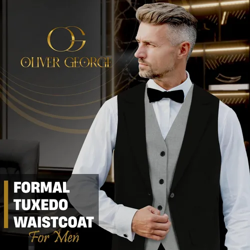 Miniatura 43 de Oliver George Chaleco formal de esmoquin en capas para hombre, chaleco de traje de negocios