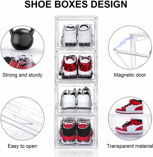 Miniatura 3 de Paquete de 12 cajas de zapatos de acrílico, cajas de zapatos ultra transparentes, apilables, caja de almacenamiento de zapatos para zapatos