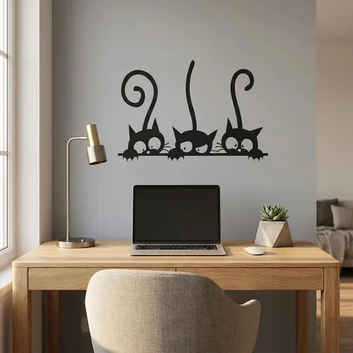 Miniatura 4 de Decaltor Calcomanía de pared de gato, calcomanía de pared de PVC impresa, decoración de pared Art Deco para el hogar y la oficina, lámina de vinilo