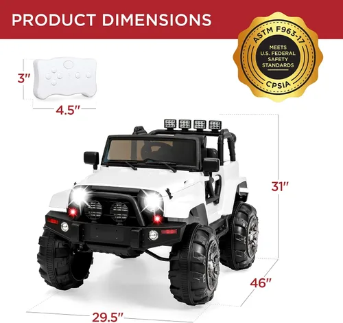 Miniatura 7 de Best Choice Products Camión de paseo para niños de 12 V, auto de juguete a batería con suspensión de resorte, control remoto, 3 velocidades, luces