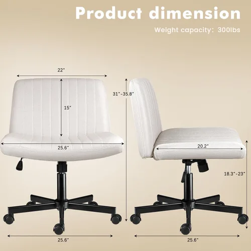 Miniatura 2 de LEMBERI Criss Corss - Silla con ruedas, sin brazos, de patas cruzadas anchas, silla de escritorio de oficina, mecedora de tela, giratoria