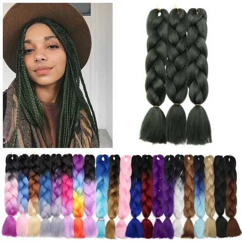Miniatura 79 de Benehair Extensiones de cabello trenzado ombré de 24 pulgadas, 1 paquete de extensiones de cabello trenzado jumbo de alta temperatura, cabello