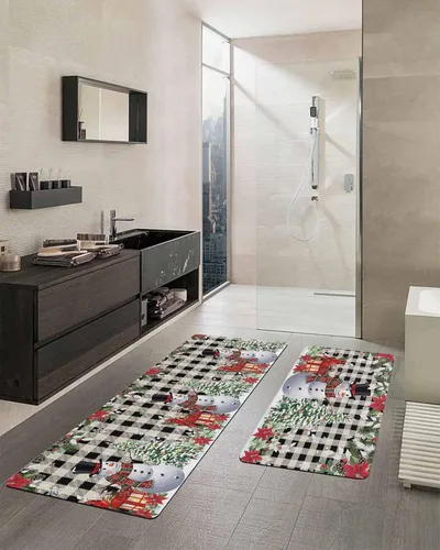Miniatura 2 de Tapete de baño de muñeco de nieve de Navidad para bañera, antideslizante, de secado rápido y absorbente, de tierra de diatomeas, tapete de cocina