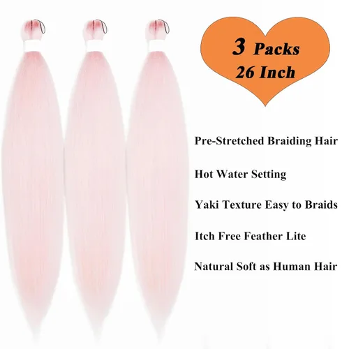 Miniatura 2 de Cabello trenzado preestirado en oro rosa púrpura 26 pulgadas extensiones de cabello de color rosa claro para trenzas de ganchillo, trenzas de caja
