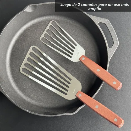 Miniatura 2 de Paquete de 2 espátulas de pescado, espátulas ranuradas de acero inoxidable para voltear, girar, freír y asar, espátulas ranuradas de metal de 3 x 6