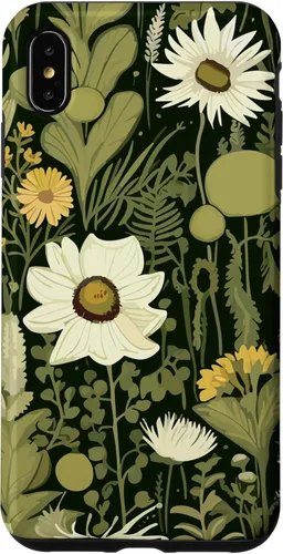 Miniatura 10 de iPhone 13 Wildflower, patrón de flores botánicas verdes, funda de flores silvestres boho