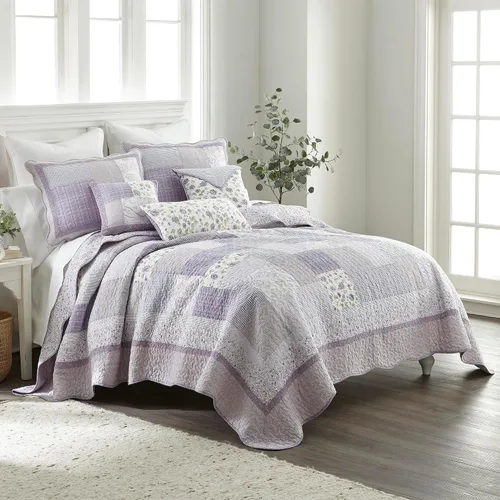 Miniatura 2 de Donna Sharp Edredón King – Colcha contemporánea de algodón rosa lavanda con patrón de retazos – lavable a máquina Machine Washable, Includes Quilt