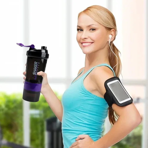 Miniatura 7 de Shaker Bottle - Vaso agitador de proteínas con compartimentos de almacenamiento - Botellas de entrenamiento a prueba de fugas con mezclador para una