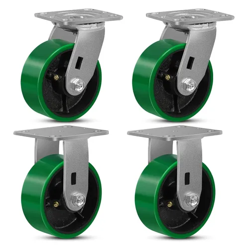 Miniatura 10 de Ruedas giratorias, ruedas industriales de 4 pulgadas resistentes, poliuretano en rueda de acero, ruedas giratorias de placa superior