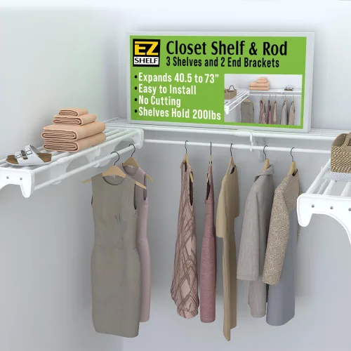 Miniatura 10 de EZ Shelf - Organizador de armario para caminar, paquete de 5, estantes de armario con barra para colgar (cada uno de 40.5 a 73 pulgadas) - Ampliable