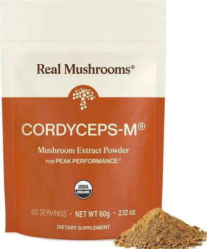 Real Mushrooms Polvo de Hongos Cordyceps - Polvo de Cordyceps Orgánico Apoyo para Energía y Bienestar de Hongos - Rico en Beta Glucanos - Suplemento