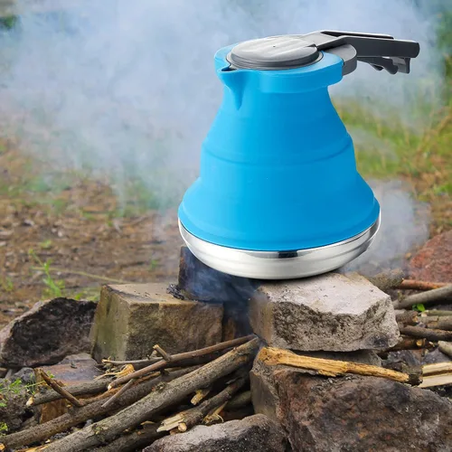 Miniatura 6 de Geiserailie Hervidor plegable portátil de 1,5 l para acampar, tetera plegable para senderismo, viajes y al aire libre