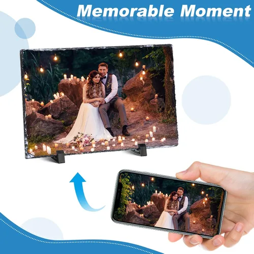 Miniatura 5 de 4 piezas de sublimación de pizarra en blanco rectangular personalizada, marco de fotos de pizarra de piedra mate de transferencia de calor