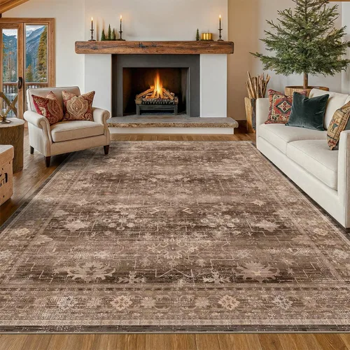Miniatura 35 de Alfombra Boho Negra para Sala de Estar - Alfombra de Área Lavable de 10x14 Pies, Alfombras de Comedor para Debajo de la Mesa, Alfombra Suave de Pelo