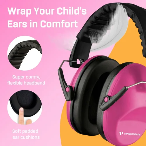 Miniatura 4 de Vanderfields - Protectores de oídos para niños, orejeras con cancelación de ruido, auriculares para niños, autismo, niños pequeños, niños Rosa rosado