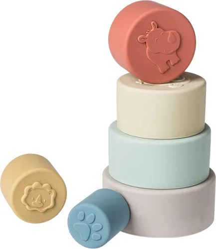 Miniatura 4 de Mary Meyer Vasos apilables de silicona para bebés y niños pequeños, regalos preescolares de 6 meses, 11 pulgadas, animales