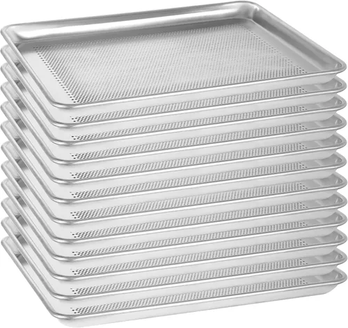 Miniatura 12 de Paquete de 12 bandejas para hornear de tamaño medio, bandeja de aluminio comercial para galletas, duradera y antiadherente, 18 x 13 pulgadas