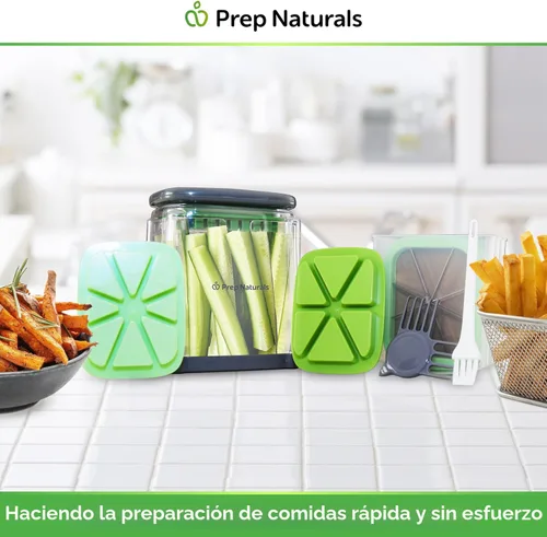 Miniatura 8 de Prep Naturals 3-en-1 Cortador manual de patatas fritas - Cuchillas intercambiables para cortador de patatas y cortador de freír - Funciona como