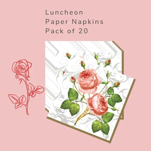 Miniatura 4 de Servilletas de papel de 20 unidades de 13 x 13 pulgadas, 3 capas, estampado de rosas de bebé, para arte, cena y fiesta, servilletas desechables