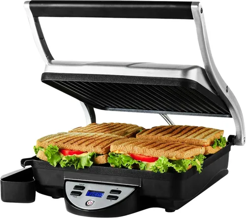 Miniatura 10 de OVENTE Sandwichera eléctrica Panini Press, parrilla interior de 1500 W con placas revestidas antiadherentes, control de temperatura y bandeja