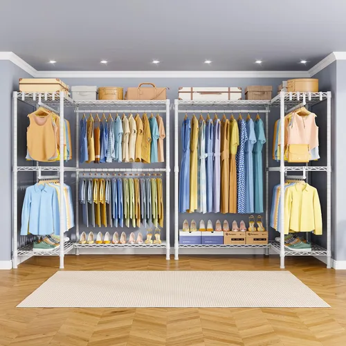 Miniatura 8 de ULIFHOME E15 - Perchero en forma de L para esquina, perchero independiente para colgar ropa, organizador de armario resistente con 4 varillas