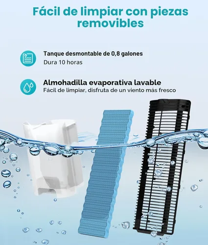 Miniatura 8 de Rellytech Enfriador de aire evaporativo: enfriador de pantano con tanque de agua de 3 L, 3 modos y 3 velocidades, control remoto, temporizador de 12