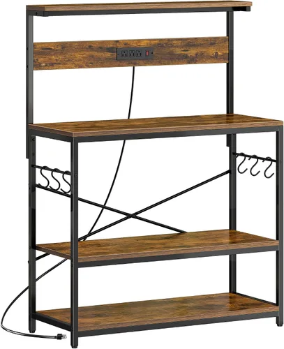 Miniatura 16 de SUPERJARE - Estante para panaderos con tomas de corriente, soporte para microondas de 39.4 x 14.3 pulgadas, estante de almacenamiento con estante