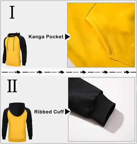 Miniatura 5 de Sudadera con manga larga estilo raglán en contraste, con forro polar, con capucha y bolsillo tipo canguro, para hombre