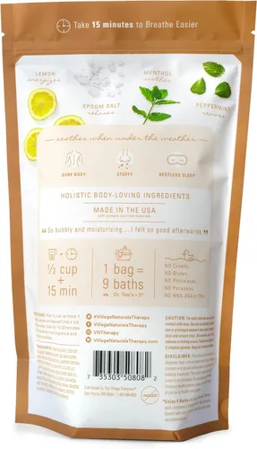 Miniatura 2 de Village Naturals Breathe - Jabón corporal espumoso, sal de Epsom, aceites esenciales, burbujas relajantes, sal marina, 36 onzas, paquete de 2