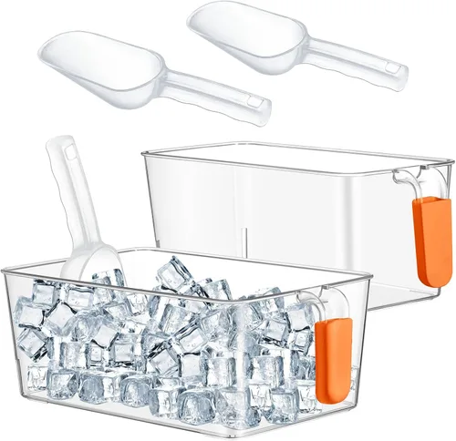 Miniatura 7 de Havawish Juego de 2 Cubos de Hielo y Juego de Cucharones Flexibles de Plástico para Congelador con Asa Retráctil, Cubo de Almacenamiento Gris