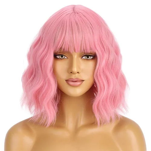 Miniatura 12 de BERON Pelucas cortas verdes para mujer, peluca rizada ondulada con flequillo para niñas, pelucas de cabello de color verde aguacate, peluca