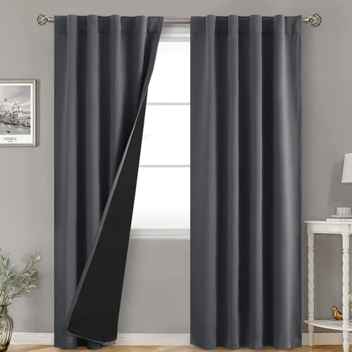 Miniatura 165 de BGment Cortinas 100% opacas beige de 63 pulgadas de largo con forro aislante térmico, bolsillo para varilla y lengüeta trasera de doble capa
