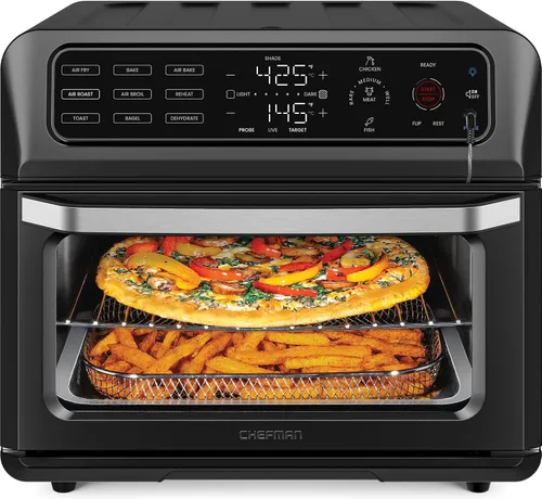 Miniatura 10 de Chefman Combo de horno tostador con freidora de aire con termómetro de sonda, encimera de convección de acero inoxidable 12 en 1, pizza de 10