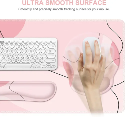 Miniatura 6 de iCasso Alfombrilla Grande para Mouse Gaming con Soporte de Muñeca, Alfombrilla de Escritorio, Mousepad XXL 4 en 1 + Reposamuñecas para Teclado +
