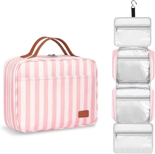 Miniatura 8 de Bosidu Neceser de viaje colgante, organizador de artículos de tocador de viaje de gran capacidad para mujeres con 4 compartimentos y 1 gancho