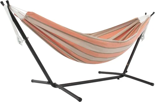 Miniatura 9 de Vivere Hamaca doble con soporte de acero que ahorra espacio, 450 libras de capacidad, incluye bolsa de transporte prémium, natural