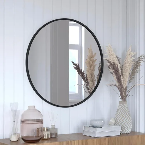 Miniatura 12 de Flash Furniture Julianne - Espejo redondo grande de pared, espejo de acento de círculo negro, espejo de tocador de 20 pulgadas, para baño, tocador