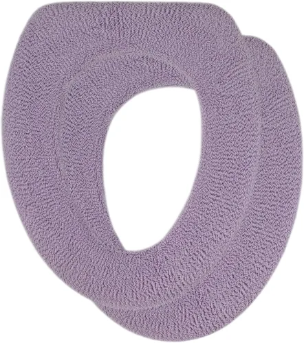 Miniatura 22 de Funda suave para asiento de inodoro, calentador de asiento de inodoro de tela gruesa y afelpada para asientos de inodoro redondos y alargados de 14