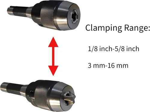 Miniatura 2 de Portabrocas R8, portabrocas sin llave de servicio pesado de 1/8"-5/8" (0.118-0.630 in) con vástago integral R8, rosca de barra de tracción 7/16"-20
