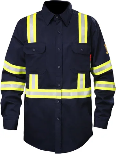 Miniatura 13 de SKSAFETY Camisas FR de 7 oz para hombres, Camisa de Soldadura Hi Vis Resistente a las Llamas 100% Algodón Retardante de Fuego Camisa de Manga Larga