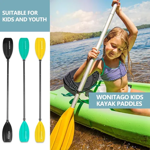 Miniatura 7 de Paletas de kayak para niños con eje de aluminio y hoja de polipropileno, remos flotantes de kayak para jóvenes y jóvenes, ajustables 64.2-72.0 Negro