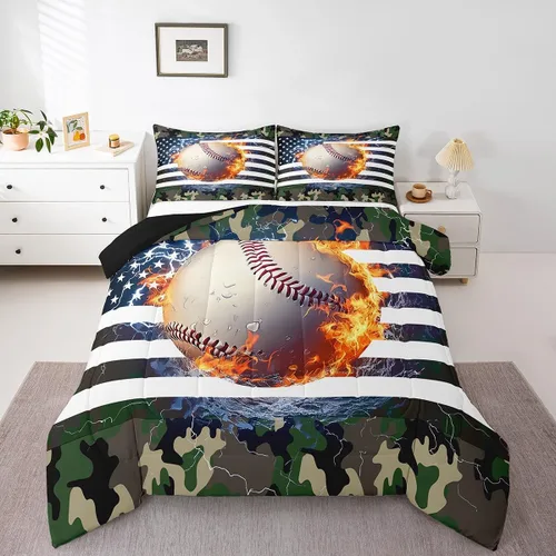 Miniatura 45 de Erosebridal Juego de edredón de bandera estadounidense tamaño individual para niños y adolescentes, juego de ropa de cama de camuflaje, edredón